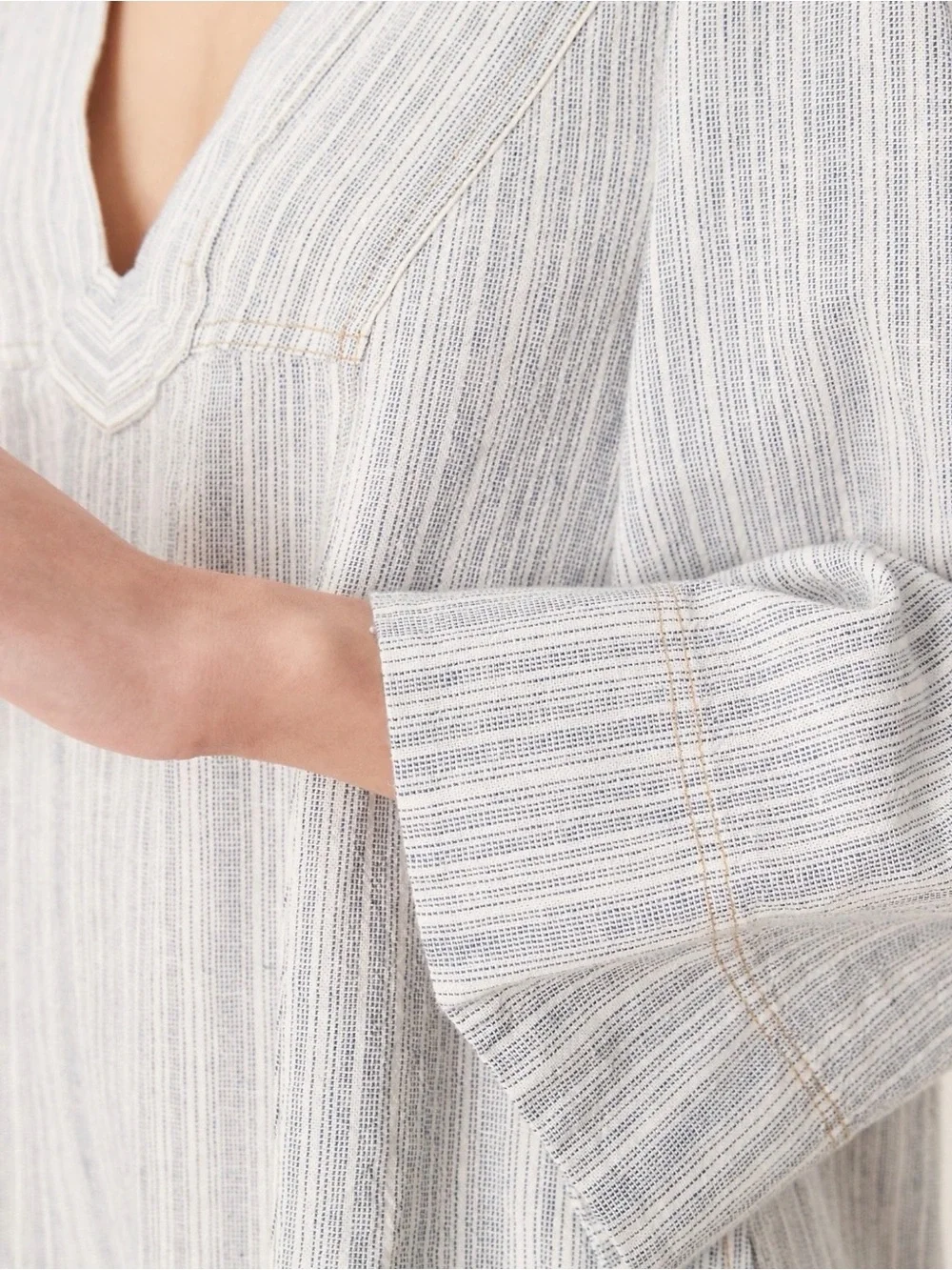 Free People Linen Blend Striped Tunic Dress Blue White Size M NWT
